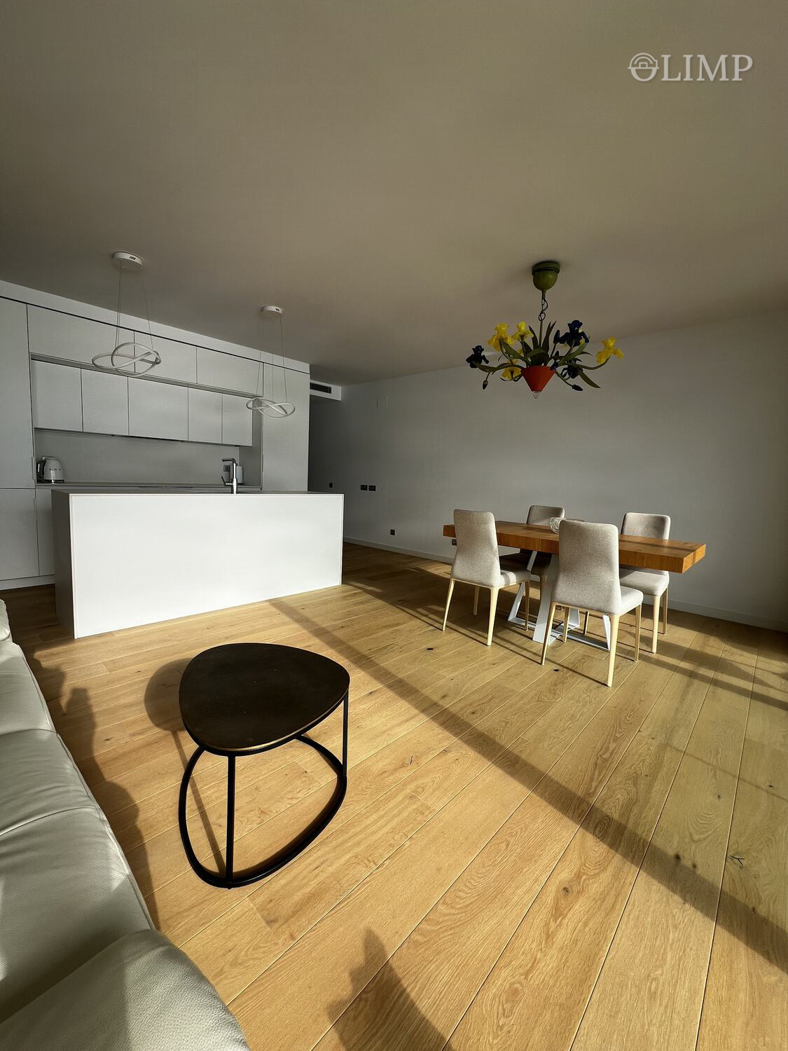 Salón luminoso con cocina abierta